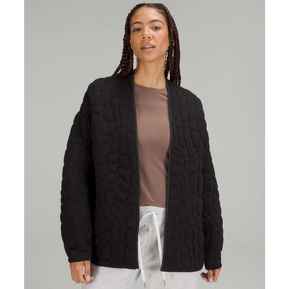 Lululemon Insulated Jacquard Wool Blend Open Cardigan Heavyweight Pockets Sz 20